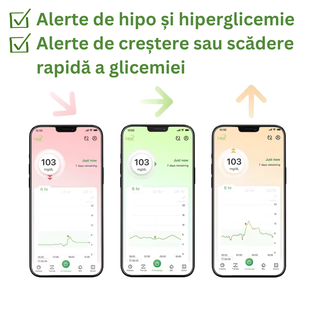 Alerte hipoglicemie senzor glicemie Linx